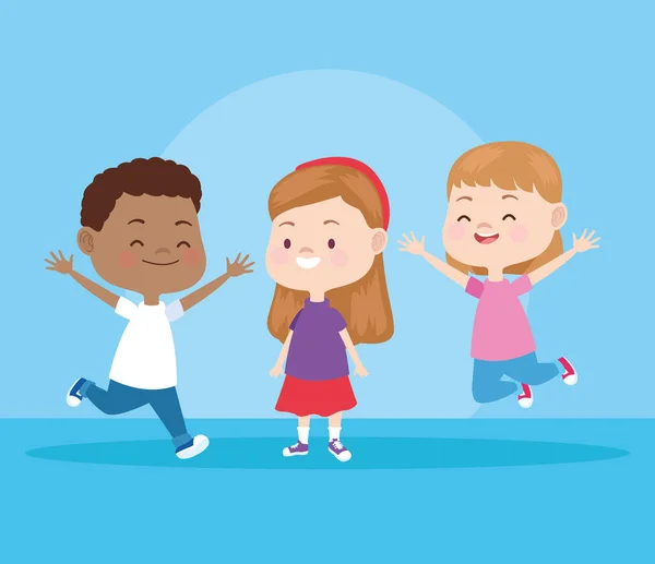 Kinder spielen und lächeln Karikaturen — Stockvektor