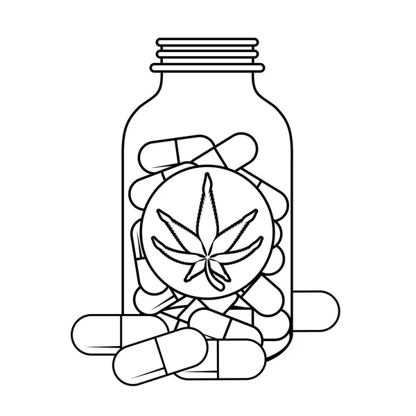 Marihuana martihuana sativa caricatura de cáñamo en blanco y negro — Archivo Imágenes Vectoriales