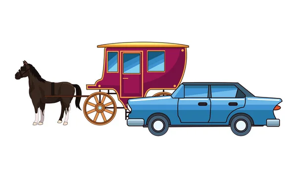 Vehículos de coches clásicos y coches de caballos — Vector de stock