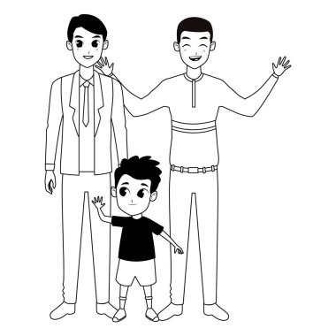 Aile ebeveynleri ve çocuk karikatürler siyah beyaz