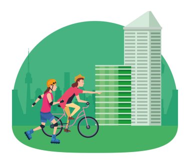 Bisiklet ve paten ile gençler