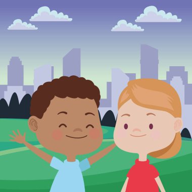 Sevimli mutlu çocuklar eğlenceli karikatürler sahip