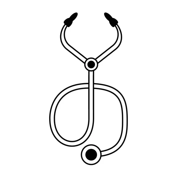 Estetoscópio desenhos animados cuidados de saúde médica em preto e branco — Vetor de Stock
