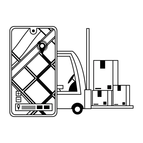 Logistik und Versand Cartoon in schwarz und weiß — Stockvektor