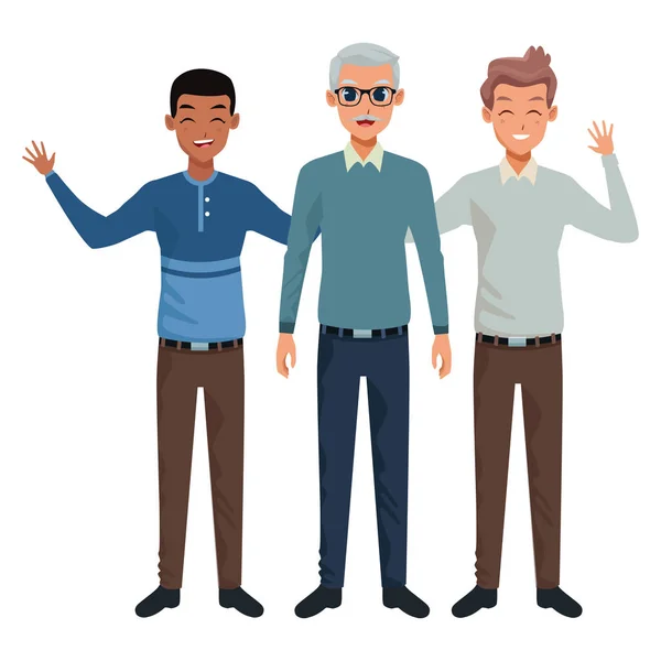 Family old father with adultt sons greeting and smiling — Stock Vector