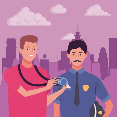 Profesyoneller işçiler çift gülümseyen karikatürler