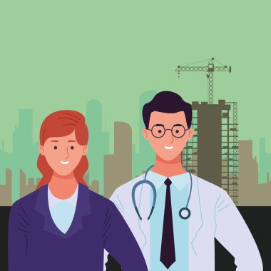 Profesyoneller işçiler çift gülümseyen karikatürler