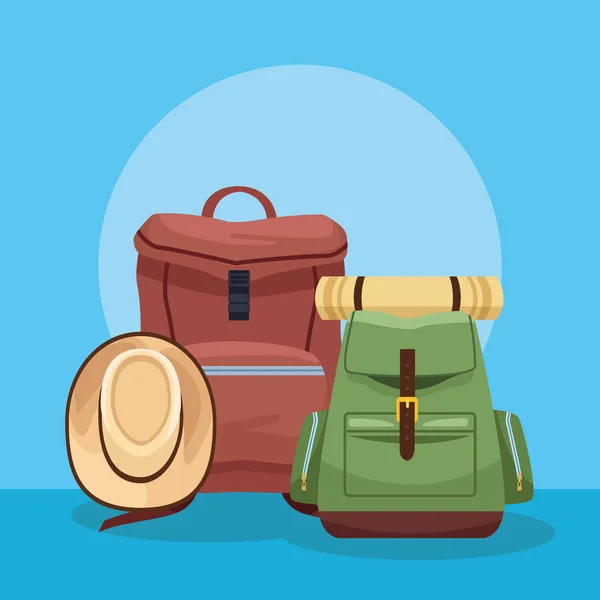 Viajes y aventura con mochila — Vector de stock