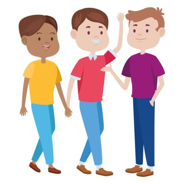 Gençler arkadaşlar gülümseyen ve karikatürler tebrik