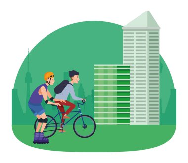 Bisiklet ve paten ile gençler