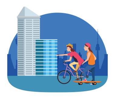 Bisiklet ve kaykay ile gençler