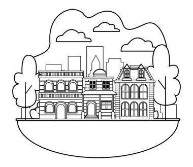 Kentsel binalar ve şehir mimarisi siyah beyaz