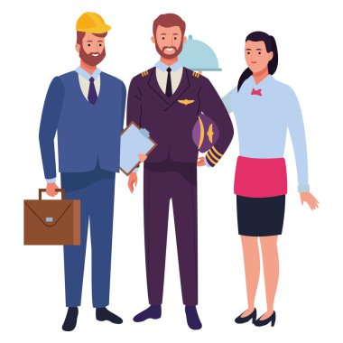 Profesyoneller işçi karakterleri çizgi film gülümseyen