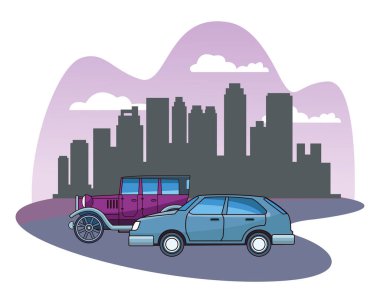 Vintage ve klasik modern araba araçlar ile