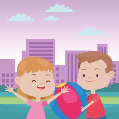 Sevimli mutlu çocuklar eğlenceli karikatürler sahip