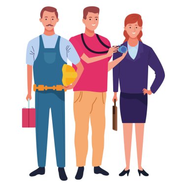 Profesyoneller işçi karakterleri çizgi film gülümseyen