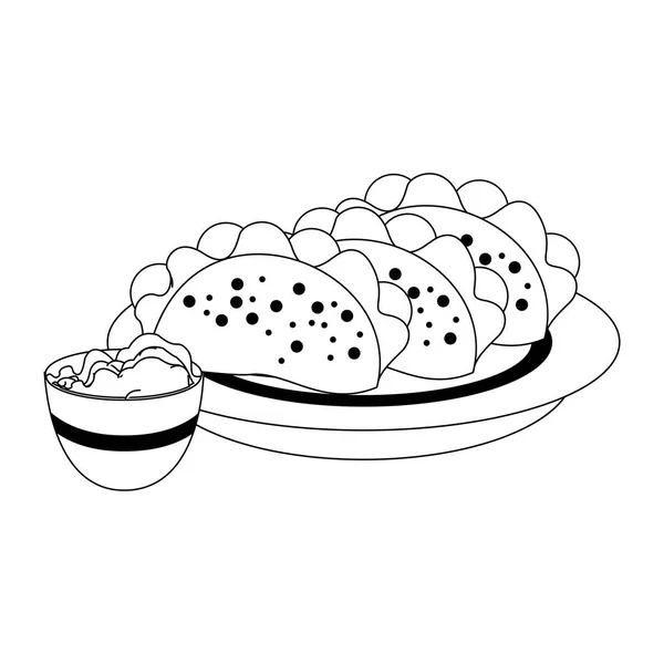 Cultura mexico e alimentos desenhos animados em preto e branco — Vetor de Stock