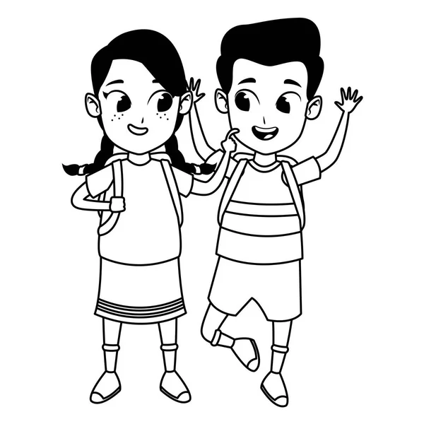 Bedårande söta barn barndom tecknad i svart och vitt — Stock vektor