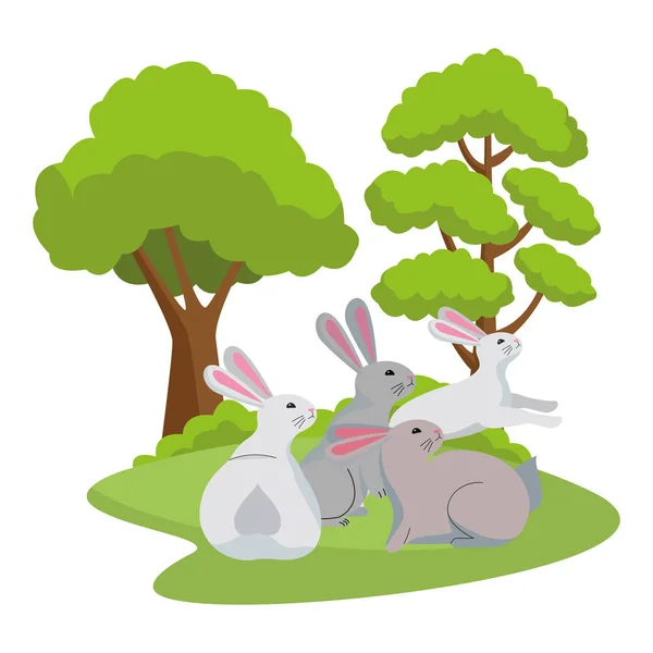 Niedlichen drei Kaninchen Tiere Cartoons — Stockvektor
