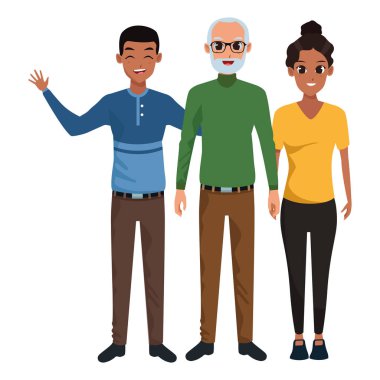 Yetişkin kızı ve oğlu ile aile yaşlı baba