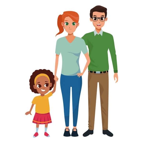 Familia padres jóvenes con niño pequeño — Vector de stock