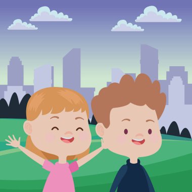 Sevimli mutlu çocuklar eğlenceli karikatürler sahip