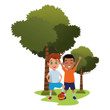 Küçük çocuklar eğlenceli ve gülümseyen karikatürler sahip