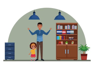 Küçük kızı karikatür ile tek baba