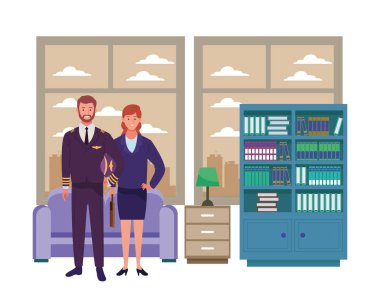 Profesyoneller işçiler çift gülümseyen karikatürler