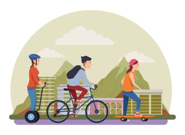 Bisiklet kaykay ve scooter ile insanlar