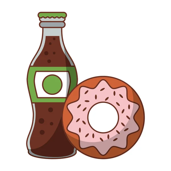 食品甜甜圈和可乐苏打瓶隔离 — 图库矢量图片