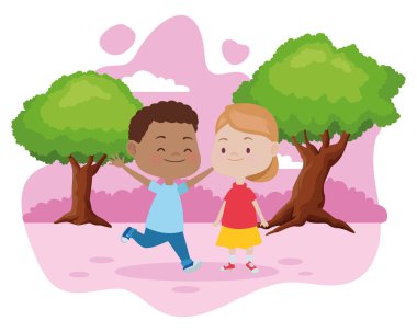 Sevimli mutlu çocuklar eğlenceli karikatürler sahip