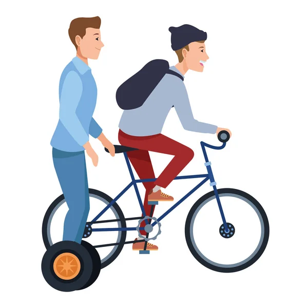 Mladí lidé jedoucí na kole a skútru — Stockový vektor