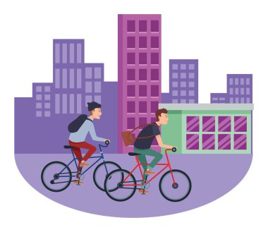 Bisiklete binen gençler çizgi film