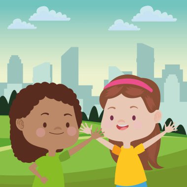 Sevimli mutlu çocuklar eğlenceli karikatürler sahip