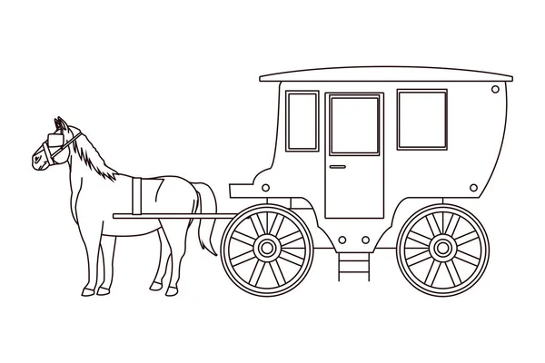 Siyah beyaz antika at arabası hayvan traktör — Stok Vektör