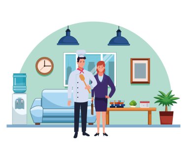 Profesyoneller işçiler çift gülümseyen karikatürler