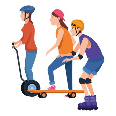 Scooter ve kaykay ile insanlar