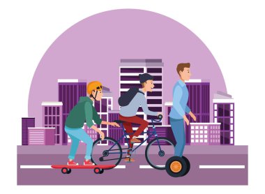 Bisiklet kaykay ve scooter ile insanlar