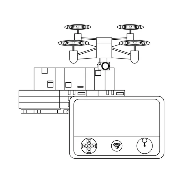 Air drone remote control cartoon in black and white — Stock Vector