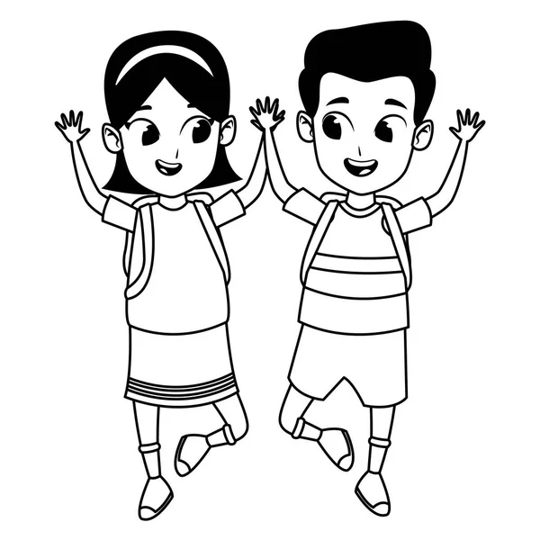Adorable lindo niños dibujos animados de la infancia en blanco y negro — Vector de stock