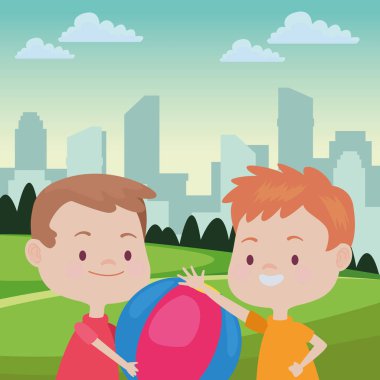 Sevimli mutlu çocuklar eğlenceli karikatürler sahip