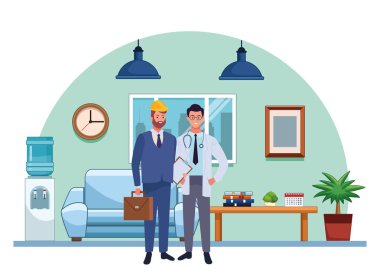 Profesyoneller işçiler çift gülümseyen karikatürler