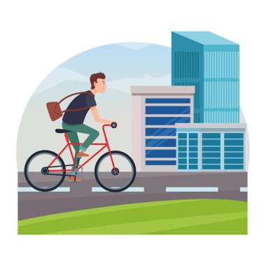 Bisiklet karikatür sürme genç adam