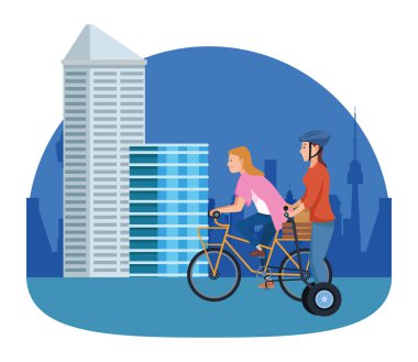 Bisiklet ve scooter kullanan gençler