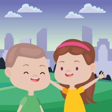 Sevimli mutlu çocuklar eğlenceli karikatürler sahip