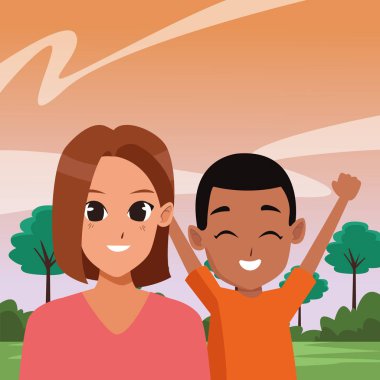 Aile ebeveyn ve çocuk karikatürler