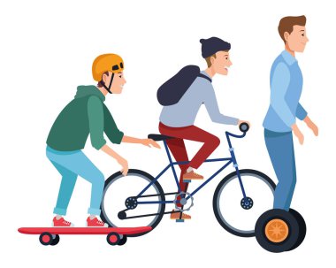 Bisiklet kaykay ve scooter ile insanlar