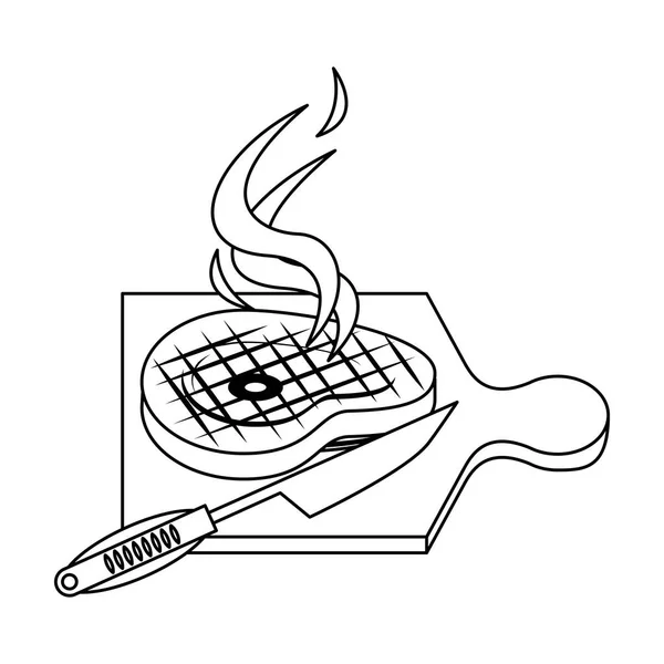 Savoureux barbecue grillé alimentaire dessin animé en noir et blanc — Image vectorielle