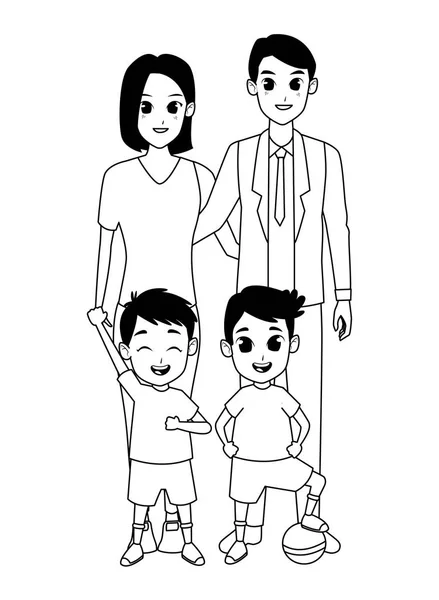 Батьки сім'ї та дитячі мультфільми в чорно-білому — стоковий вектор